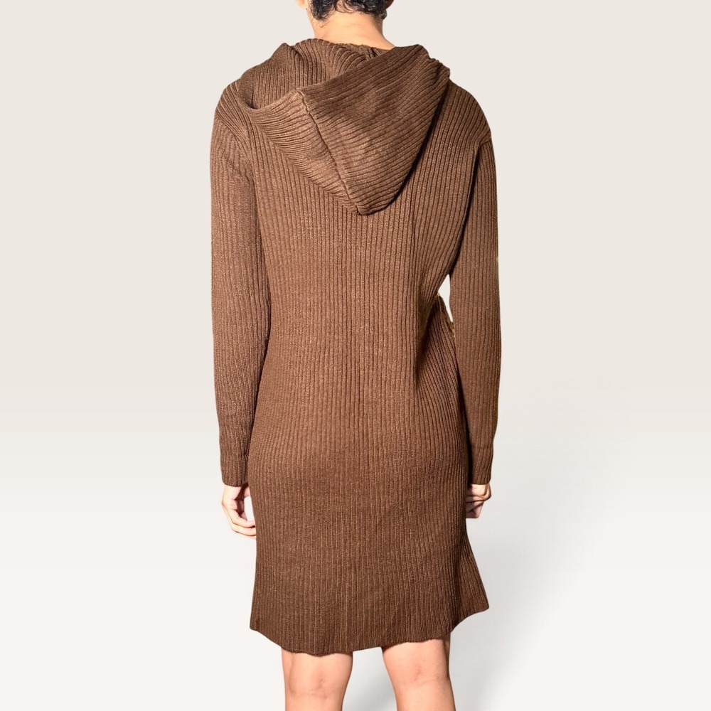 Misdemeanor Vintage Suede Patchwork Hooded Midi Dress Brown Medium EUC Boho Y2K - Picture 6 of 9